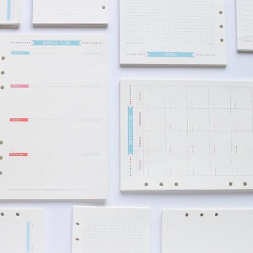 Journal Agenda Plannner Notebook A6 Insert Refills 6 Holes Loose Leaf Spiral Ring Binder Diary Planner Inner Core 100g Paper