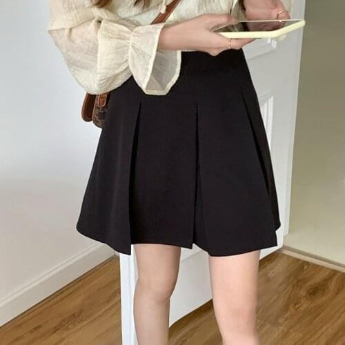 2021 Summer Black Pleated Skirt Women High Waist Thin A-line Sweet Cute Mini Skirt