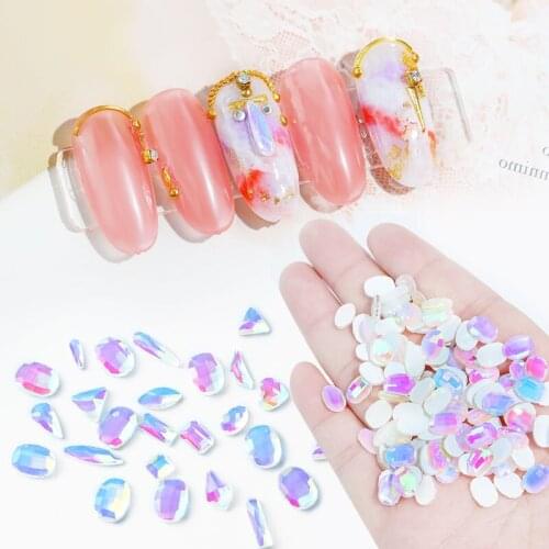 20pcs 3D Crystal Nails Rhinestones Heart/Waterdrop/Oval/ Triangle Flatback Glass Gem Jelly AB Strass Aurora Nail Art Decorations