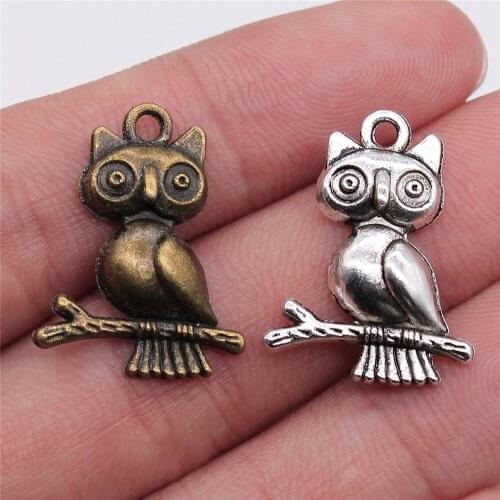 5pcs/lot Owl Charms For Jewelry Making 24x18mm 2 Colors Antique Silver Color Antique Bronze Plated Accessories