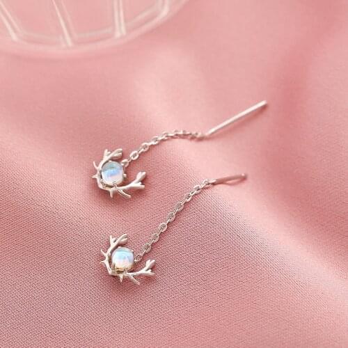 925 Sterling Silver Moonstone Deer Piercing Drop Earring For Women Girls Party Wedding Christmas Jewelry eh1350