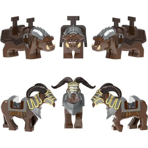 Medieval Knight Figure Mount Saddle Horse Accessories Building Blocks Horned Sheep Boar MOC Bricks Creative Military Toys Kids