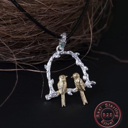 Amxiu Handmade 925 Silver Two Tones Color Birds Necklace Rope Chain Jewelry For Women Men Choker Bijoux Vintage Pendant Necklace