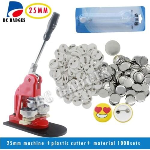 25MM button maker machine + plastic paper cutter+1000pcs 25mm pin button materials set