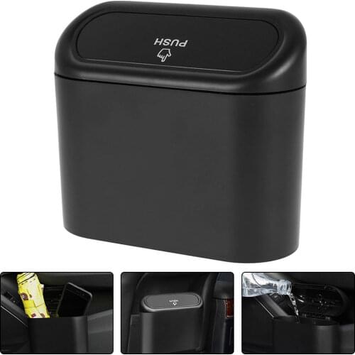 Car Trash Bin Hanging Vehicle Garbage Dust Case Storage Box Can Auto Interior Accessories Black Abs Square Pressing Type Trash