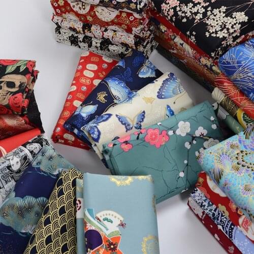 Pure Cotton Bronzed Japanese Style Plum Butterfly Crane Mount Skeleton Flower Fabrics For Craft Quilt Clothing Home Decoration