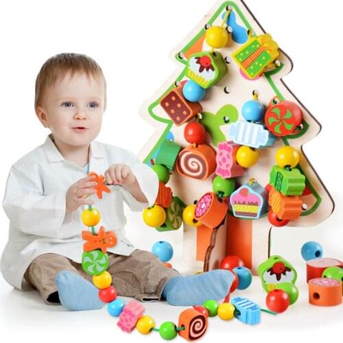 Wooden Threading Beads Fruit Tree Beads Animal Fruit Early Learning Puzzle Childrens Wooden Toy Building Blocks