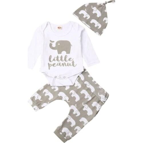 Emmababy Newborn Baby Girl Boy Clothes Little Elephant Romper Leggings Pants Hat Outfit