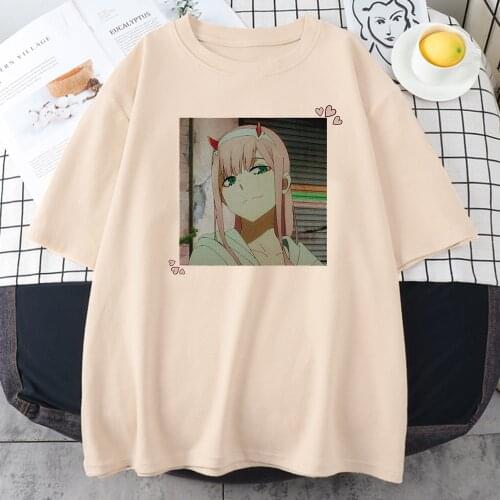 Japan Anime Zero Two T Shirts For Girls 2021 Summer Soft Casual T-Shirt Korean Style New Tees Oversized Fashion Womens Tshirts