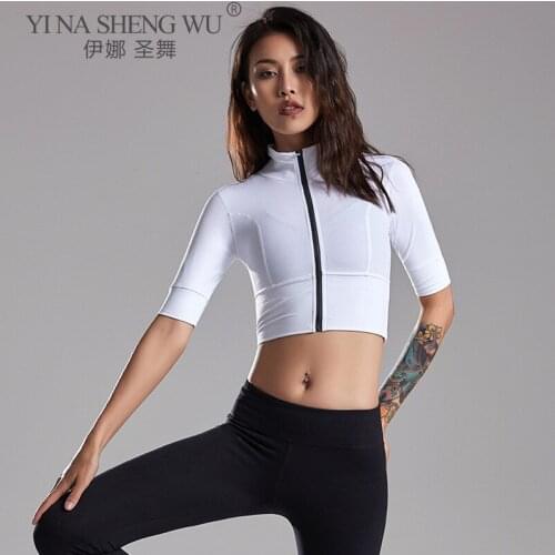 Gym Yoga Shirts Women Zipper Half Sleeve Sport Top Fitness Crop Tops Outdoor Jogging Cycling Tops Elastic Training Sportswear