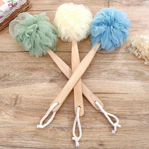 Hot Wooden Long Handle Bath Brush Soft Nylon Mesh Back Scrubber Shower Body Cleaner