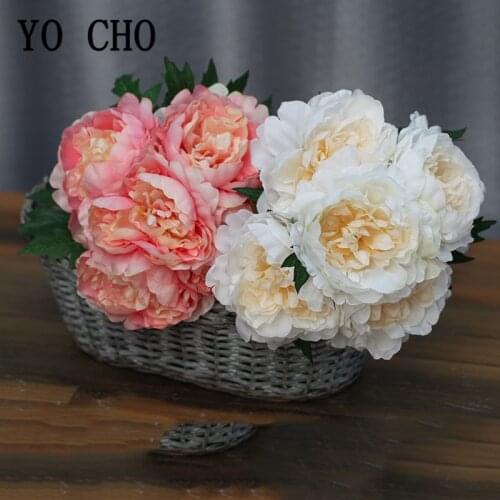 5 Heads White Peony Artificial Flowers Bouquet Silk Flores for Wedding Decor Winter Fake Big Flowers Red for Home Decor Autumn