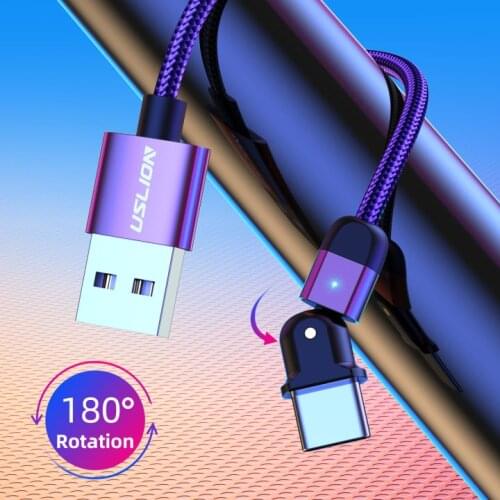 USLION USB Cable 3A Type C for Samsung S10 L 180 Degree USB C Fast Charging Cord for Huawei Xiaomi Data Transfer Phone Cable