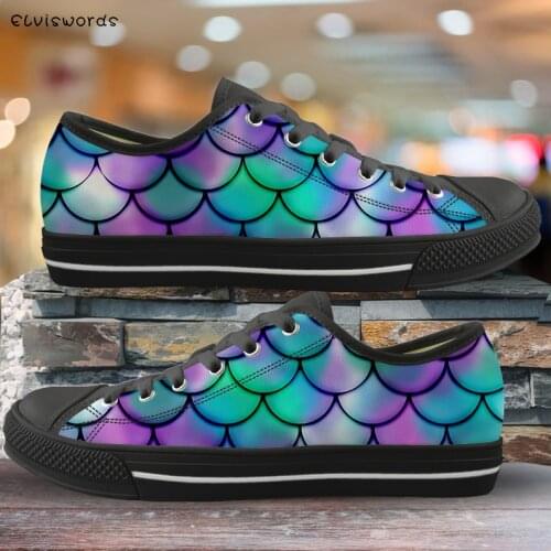 ELVISWORDS Colorful Mermaid Pattern Women Vulcanized Shoes Personalized Female Ladies Canvas Shoes Fashion Flat Walking Shoes