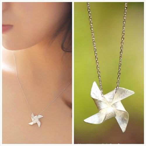 REETI Korean 925 Sterling Silver Jewelry windmill Choker Necklaces for Women Wedding Girls Statement Jewelry kolye