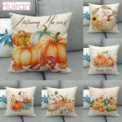 HUIRAN Flax 45x45cm Pumpkin Series Pillowcase Thanksgiving Decorations for Home Halloween Pillow Cover for Halloween Decoration