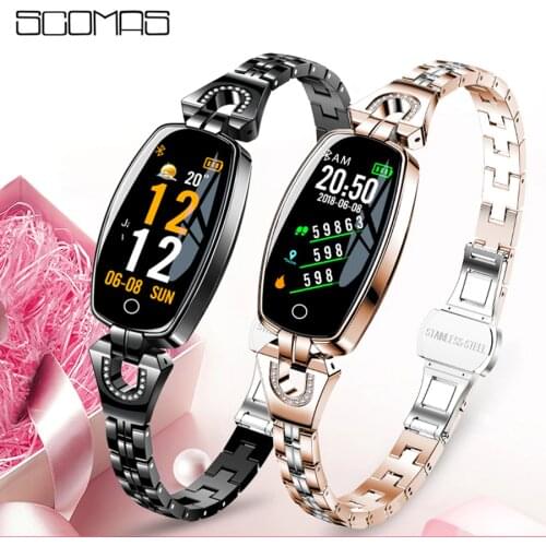 SCOMAS 2020 Fashion Women Smart Watch 0.96" Heart Rate Blood Pressure Monitor Sport Fitness Tracker Smartwatch For iOS Android