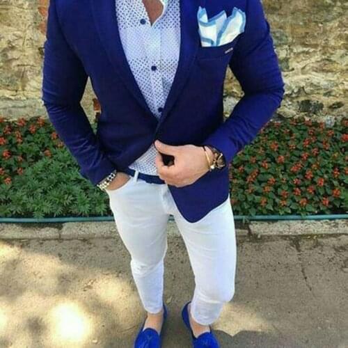 Casual Royal Blue Men Suits Pants Groom Wedding Tuxedo Terno Masculino Slim Fit Costume Homme 2Piece Groomsmen Blazer Prom Party