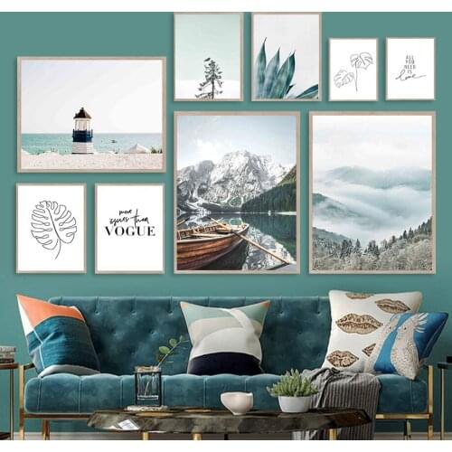 Mountain Boat Aloe Monstera Lighthouse Wall Art Canvas Painting Nordic Posters And Prints Wall Pictures For Living Room Decor