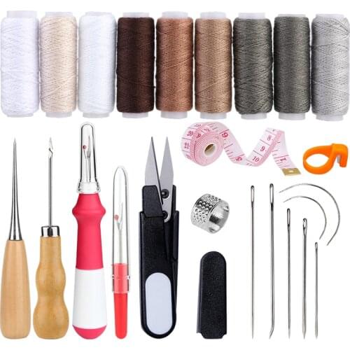 Nonvor 9 Colors Polyester Sewing Thread Stitching Needles Red Seam Ripper Wooden Awl Non-slip Plastic Yarn Cutter Tape Measure
