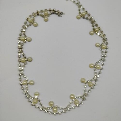 Wholesale 1 yards"S" Shape Crossed Clear Crystal Pearls Embellishment Sewing Trim Rhinestones Trim Women Lace Trim T23