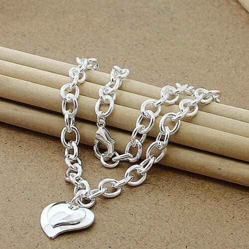 New Trendy 925 Silver Necklace Double Heart Love Chain Necklaces Fashion Charm Jewelry Women Men Gifts