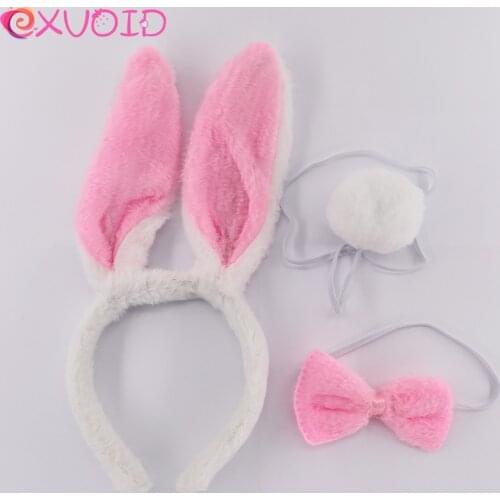 EXVOID Sex Shop Soft Hairband Lovely Rabbit Bunny Ears Plush Hair Band Role Play Costume 3PCS Headband Sex Toys for Couples