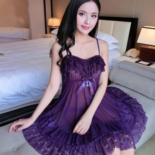 Sexy Mesh Sleepwear Women Lace Nightwear Night Dress Baby Doll Nighties V-neck Nightgown Plus Size Full Slip Luxury Nightdress