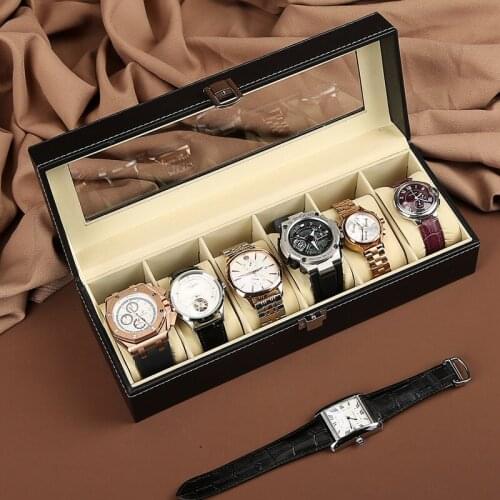 Mens And Womens 6-Digit Retro PU Watch Box Jewelry Storage Box Display Stand With Soft Pillows Bracelet Gift Box