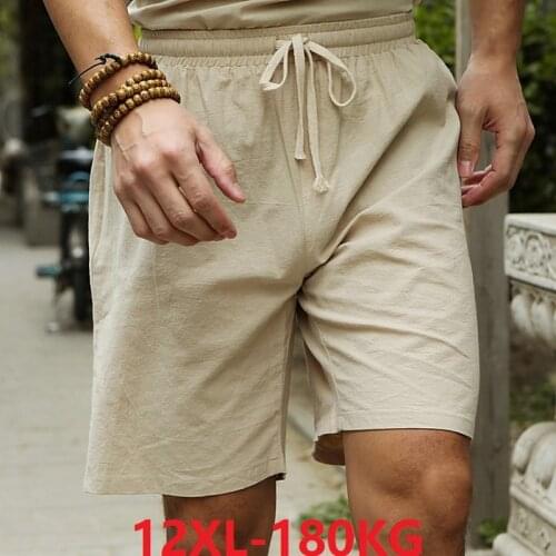 Summer men shorts linen cotton Chinese style Breathable homewear shorts plus size 8XL 10XL 12XL travel elasticity shorts loose