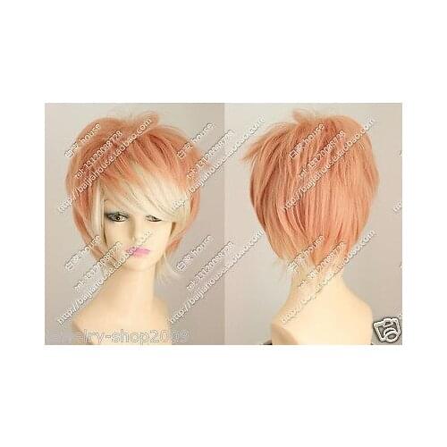 Shun shun New Cosplay Short straight Blonde Mix wig Ladies Heat Resistant Synthetic hair Wigs
