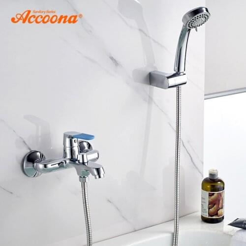 Accoona Bathtub Faucets Wall Mounted Modern Bathroom Faucet Tap Bath Shower Faucet Bathtub Faucet Contemporary Blue Handle A6319