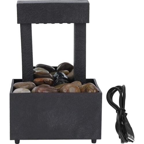 16.5x9x11cm LED USB Indoor Water Fountain Lighted Waterfall Tabletop Fountain With Stones For Office Home Decoration