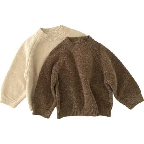 Baby Boys Sweater Brown Beige Long Sleeve O-neck Children Knit Sweatershirt Tops Solid Color Korean Style Warm Toddler Clothing
