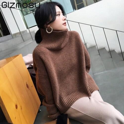 Gizmosy Turtleneck Thick Winter Sweater Women pullover Girls Tops Loose Autumn Female Knitted Outerwear Oversize Warm Sweater