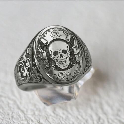 Vintage Skull Signet Ring Steampunk Pattern Mens Ring Gothic Accessories Jewelry Party Gift