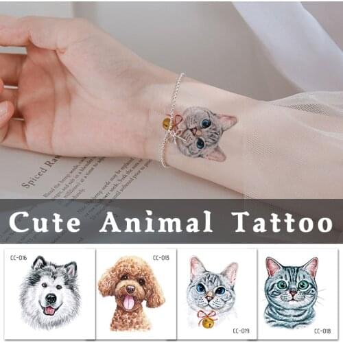 Rocooart Cat Dog Temporary Tattoo Sticker Watercolor Animals Tattoos for Women Body Art Child Girls Hand Fake Tatoo Cute Tatto