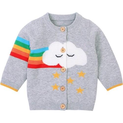 Newborn Baby Rainbow Cloud Star Knitted Sweater Winter Autumn Long-Sleeve Button Cardigan Girl Boy Cartoon Outwear 0-18M