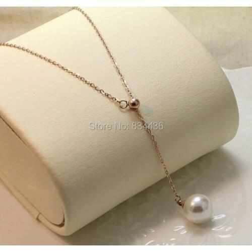 Top quality hot 316L stainless steel chains women lady Jewelry gift rose gold color Imitation pearl pendant necklace gift