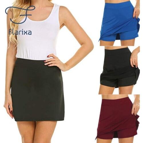 Flarixa Fake Two-Piece Hakama Skirt A-Line Culottes Solid Color High Waist Slim-Fit Skirt Casual Sports Pocket Mini Skirt Women