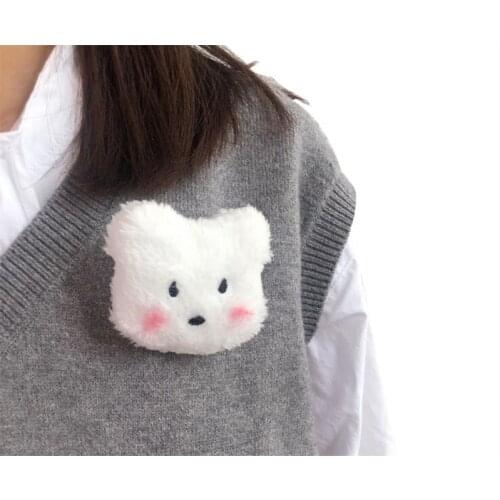 Lolita White Plush Bear Blush Brooches for Women Daily Party Round Brooch Coat Accessories B1272