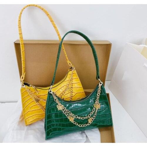 Womens Bag Fashion PU Leather Shoulder Underarm Bag Tote Ladies Vintage Butterfly Chain Pure Color Zipper Mini Crossbody Bags
