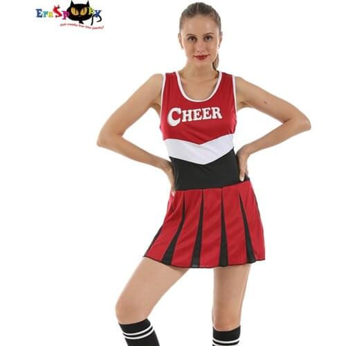 Eraspooky Womens Red Cheerleader Costume Halloween Costume For Adult Sexy Fancy Dress Carnival Party Outfit