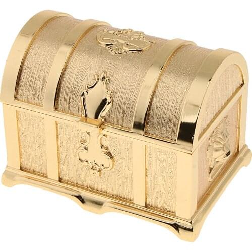 Golden Zinc Alloy Treasure Chest Box Trinkets Jewelry Box Antique Fashion Case Room Decoration