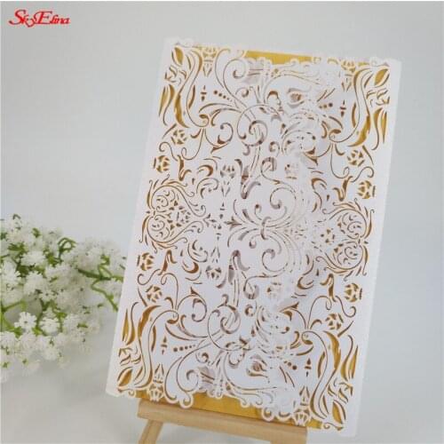 10Pcs Hollow Flowers Romantic Invitation Card Delicate Carved Pattern Blank Inner Page Wedding Party Decoration Supplies 8Z