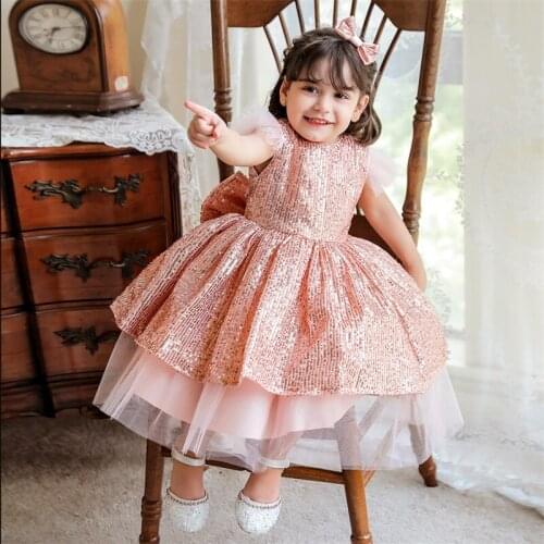Sequined 2PCS Newborn Christening Princess Toddler Birthday Party Children Baptism Baby Girl Clothes Summer Dress Vestido 1 Year