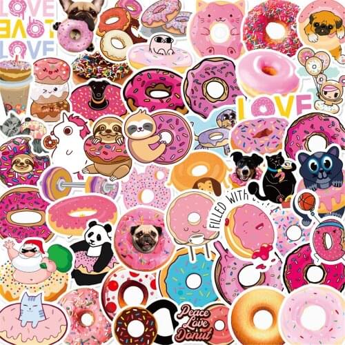 50Pcs Donut Stickers Cute Cartoon Stationery Water Cup Notebook Suitcase Waterproof Decoration Hand Account Small Stickers