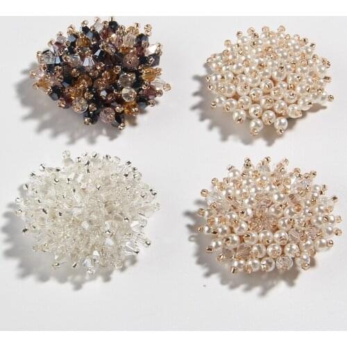 50PCS 37MM 1.4" New Beaded Pearls Sew On Flower Shaped For Shoes Bag Wedding Decoration Crystal Rhinestone Buttons For Cloth