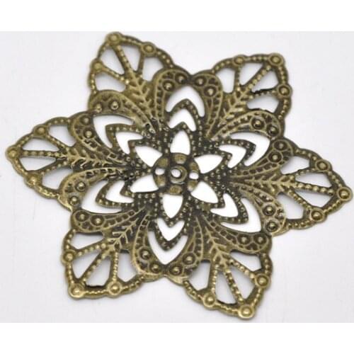 8SEASONS Antique Bronze Filigree Flower Wraps Connectors 57mm,sold per packet of 30 Hot new