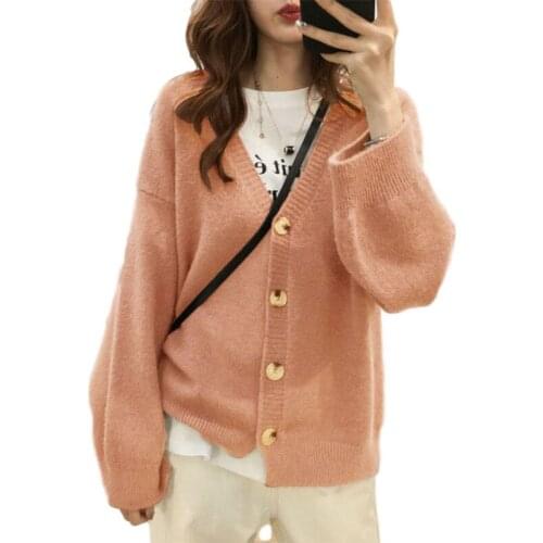 AECU Women Knitted Cardigan Sweater Plus Size Solid Autumn Casual V-Neck Long Sleeve Crochet Knit Coat Female Top For Women